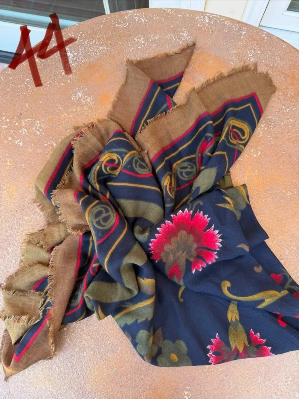Brown and black floral and geometric print scarf top with fringe #boho #festival